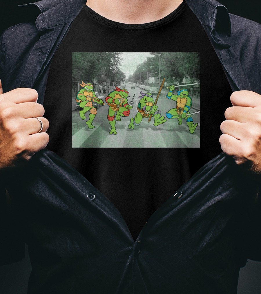 Nage Mutant Ninja Turtles Abbey Road Style Street Scene T-Shirt