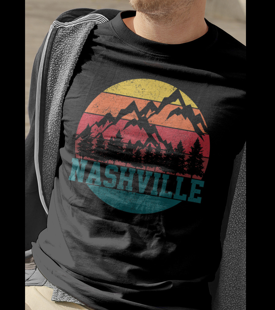 Nashville Vintage Mountains Sunset Forest Tennessee Music T-Shirt