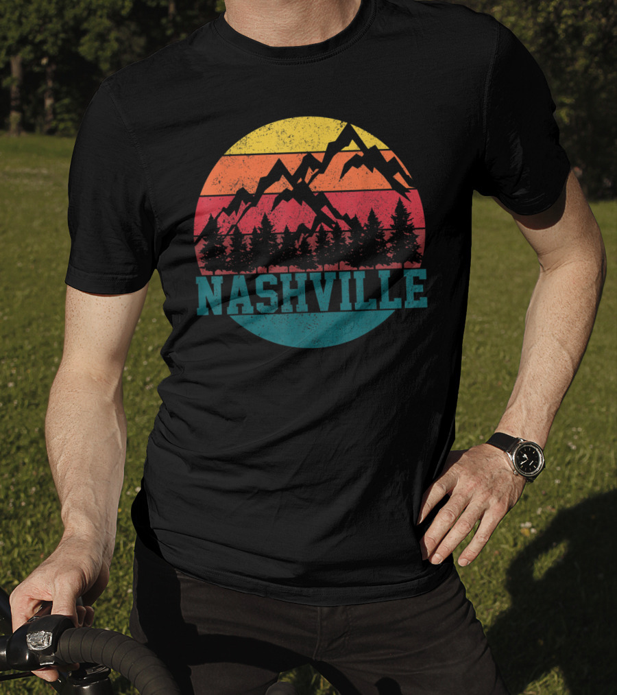 Nashville Vintage Mountains Sunset Forest Tennessee Music T-Shirt