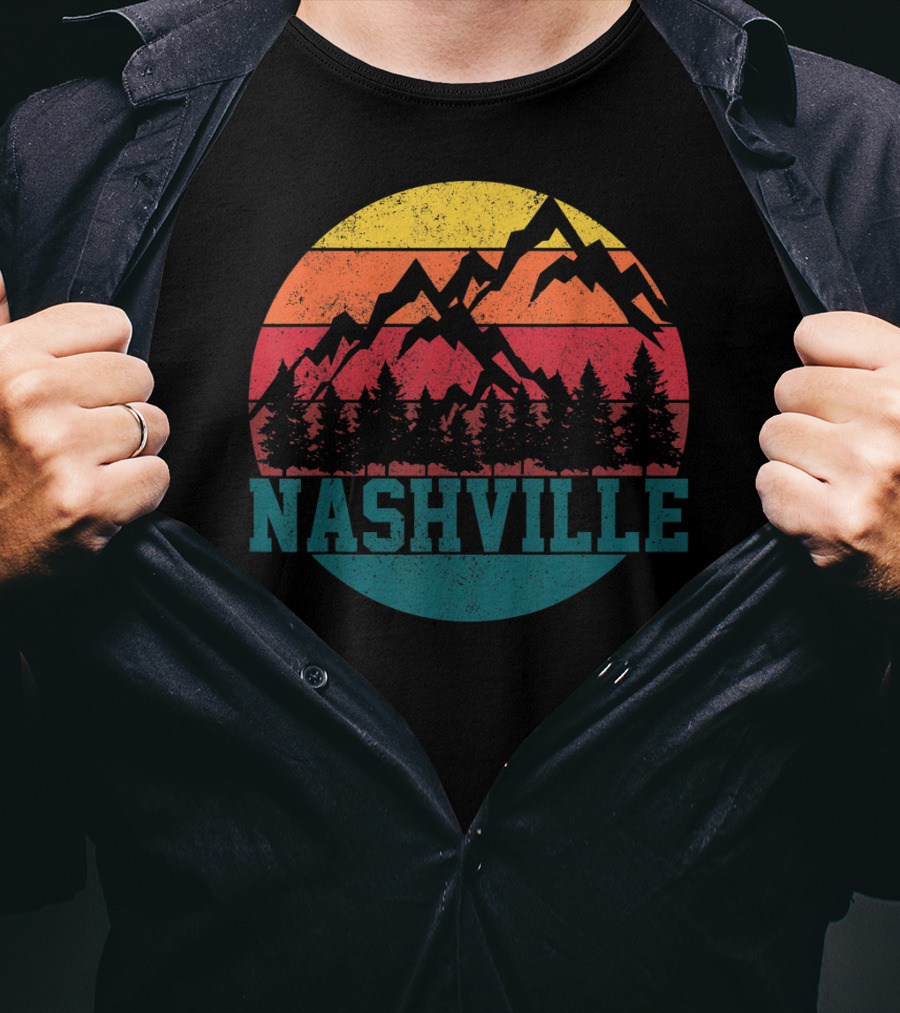 Nashville Vintage Mountains Sunset Forest Tennessee Music T-Shirt