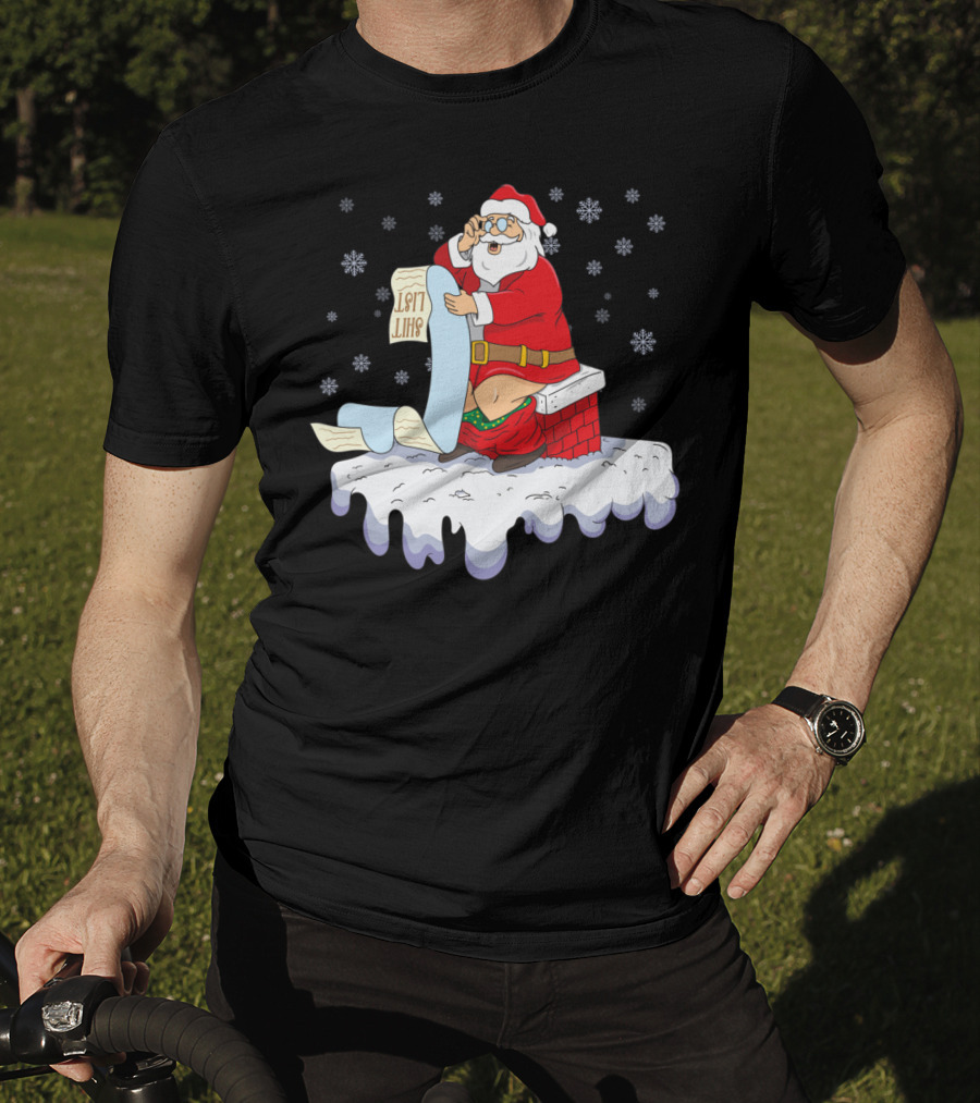 Naughty Santa On The Chimney With Naughty List T-Shirt