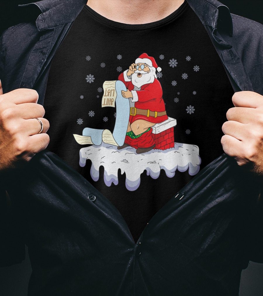 Naughty Santa On The Chimney With Naughty List T-Shirt
