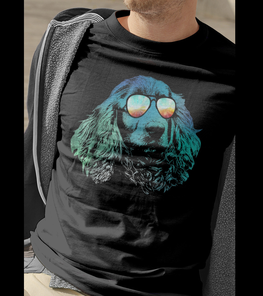 Neon Cocker Spaniel Wearing Vibrant Reflective Sunglasses T-Shirt