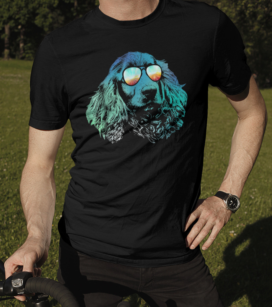 Neon Cocker Spaniel Wearing Vibrant Reflective Sunglasses T-Shirt