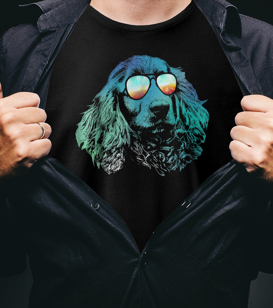 Neon Cocker Spaniel Wearing Vibrant Reflective Sunglasses T-Shirt
