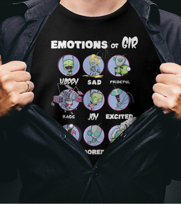 Emotions Of GIR Invader Zim Happy Sad Prideful Rage Joy Excited Fear Bored Confused T-Shirt