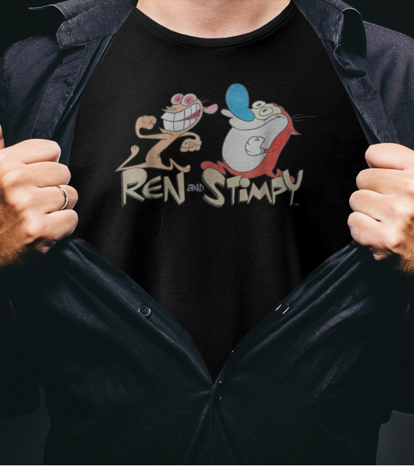 Nickelodeon Ren And Stimpy Running Cartoon Characters T-Shirt
