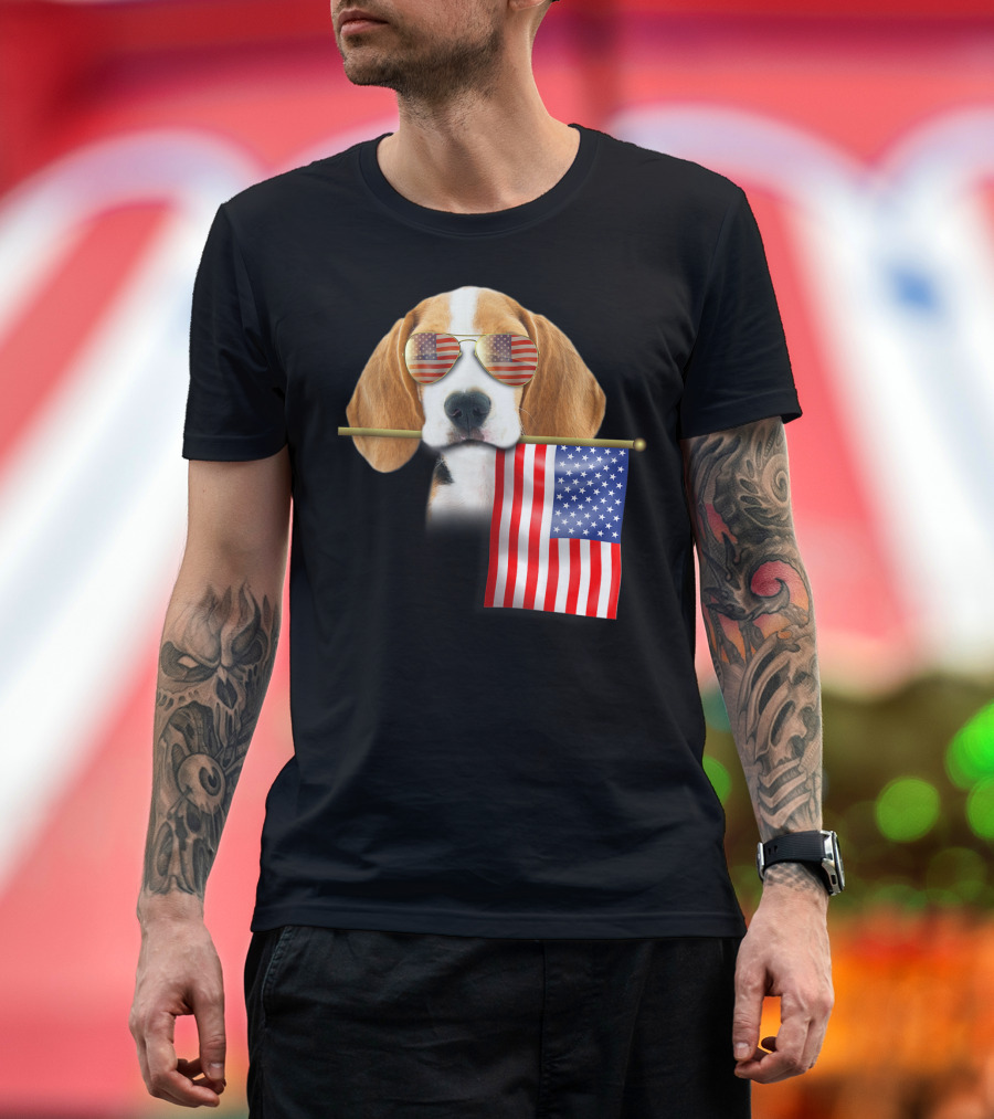 American Flag Beagle Dog 4th of July Love Fun T-Shirt