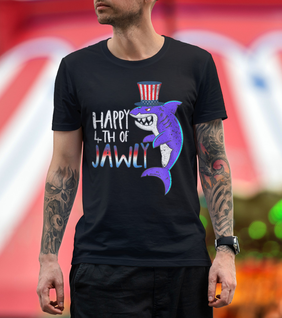 Happy 4th of Jawly Shark July Fourth Independence Patriotic Top Hat T-Shirt