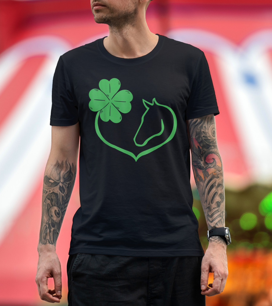 Awesome St Patrick's Day For Horse Lover with Shamrock and Horse Heart T-Shirt