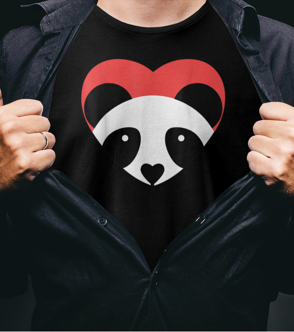 I Heart Pandas Cute Panda Face Inside Red Heart T-Shirt