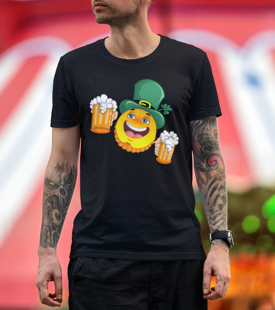 St Patrick's Day Leprechaun Emoji Beer Cheers T-Shirt