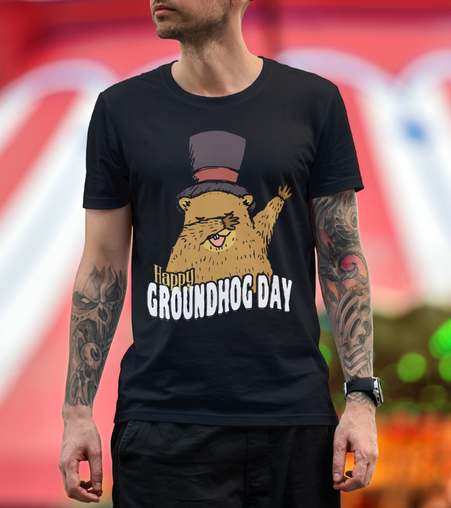 Happy Groundhog Day Dabbing Groundhog with Top Hat T-Shirt