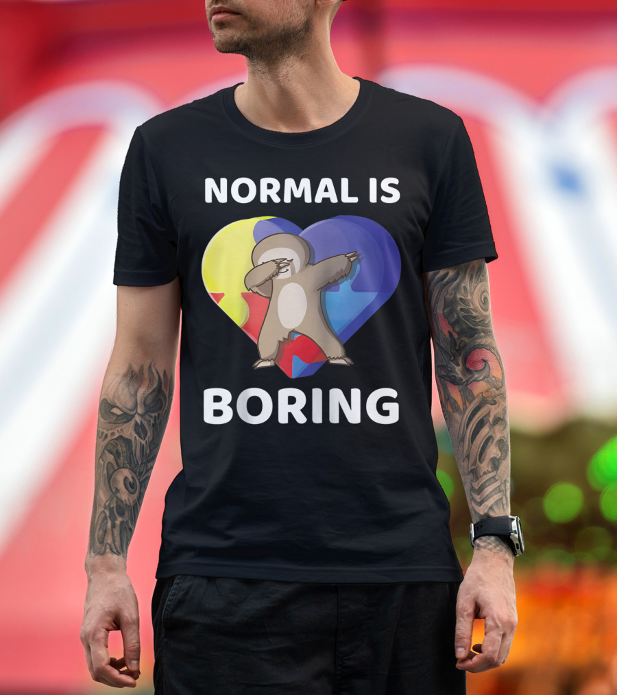 NORMAL IS BORING Autism Awareness Dab Sloth Heart Puzzle T-Shirt