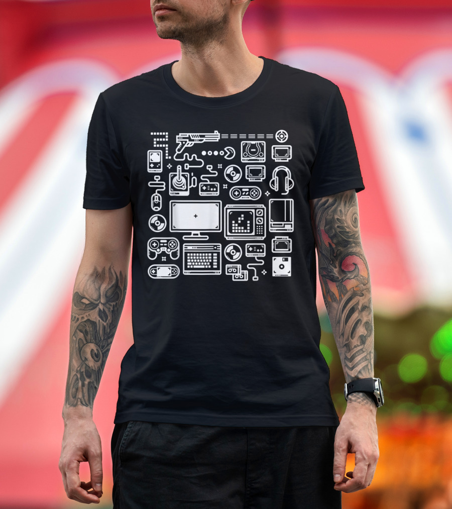 Retro Gaming Classic Controllers Consoles Icons and Systems T-Shirt