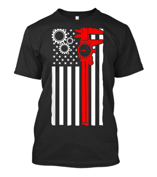 USA Flag Machinist Tools CNC Machine Operator Gears T-Shirt