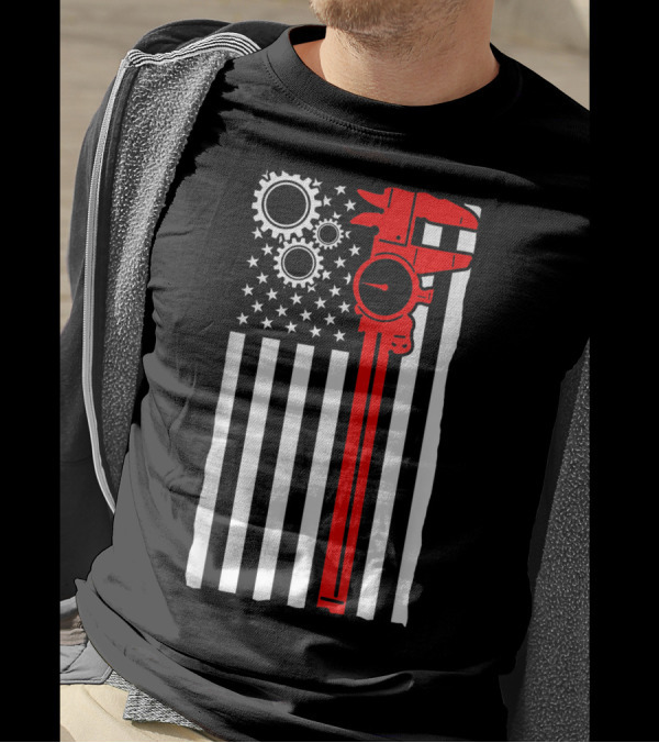 USA Flag Machinist Tools CNC Machine Operator Gears T-Shirt