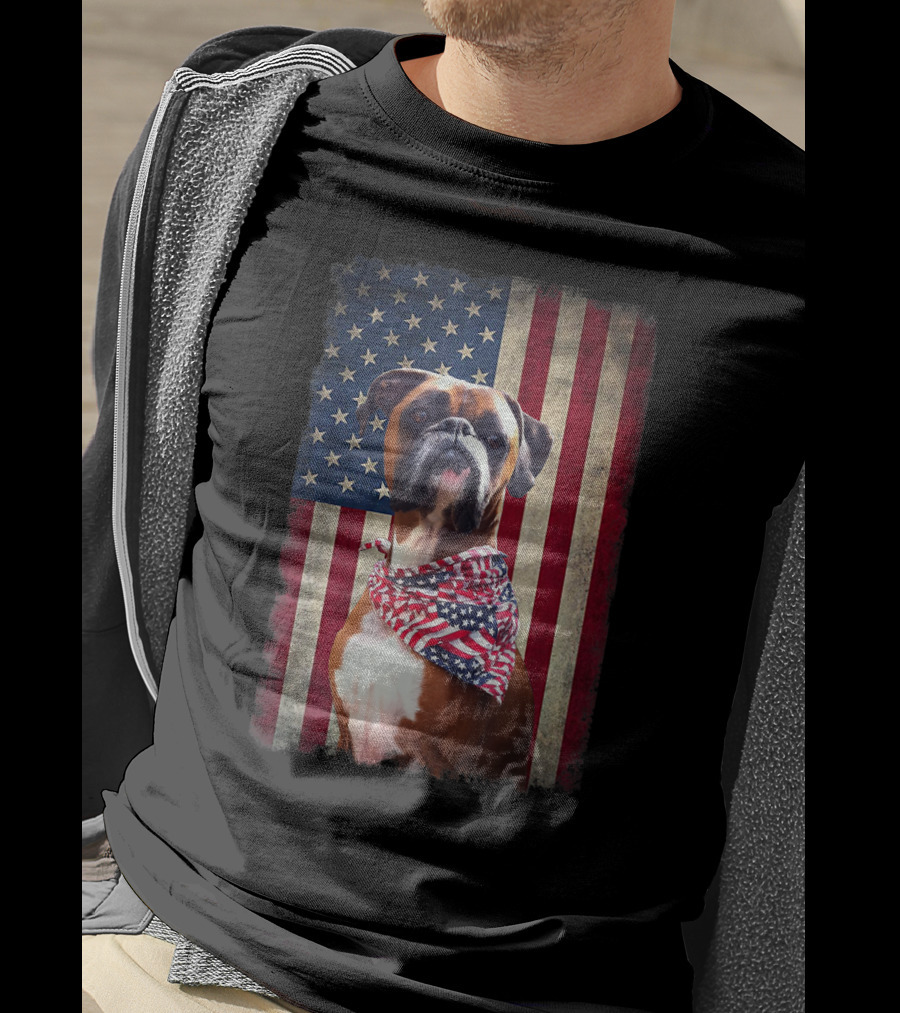 Boxer Dog Lovers American Flag Independence Day T-Shirt