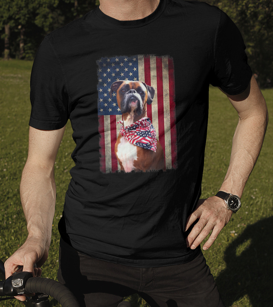 Boxer Dog Lovers American Flag Independence Day T-Shirt
