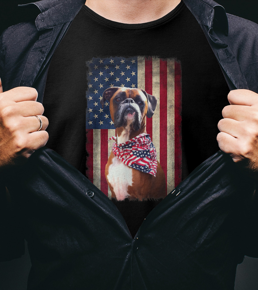 Boxer Dog Lovers American Flag Independence Day T-Shirt
