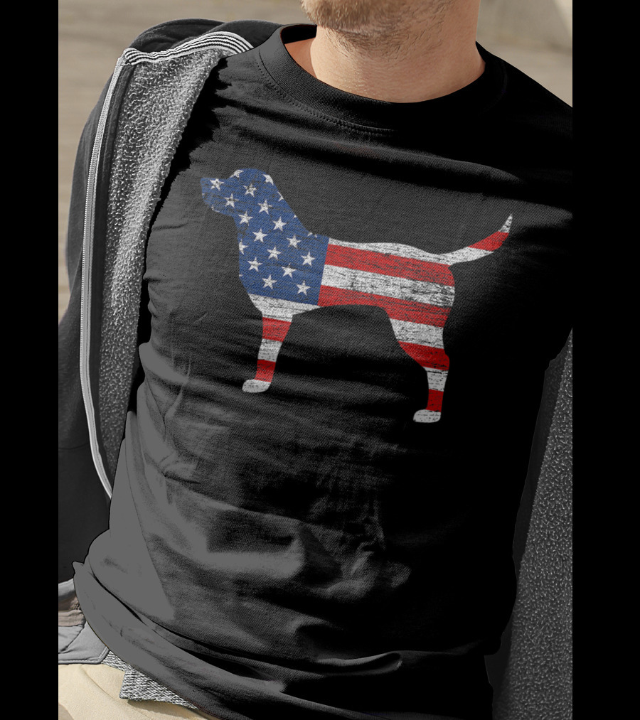 Labrador Retriever Silhouette With American Flag T-Shirt