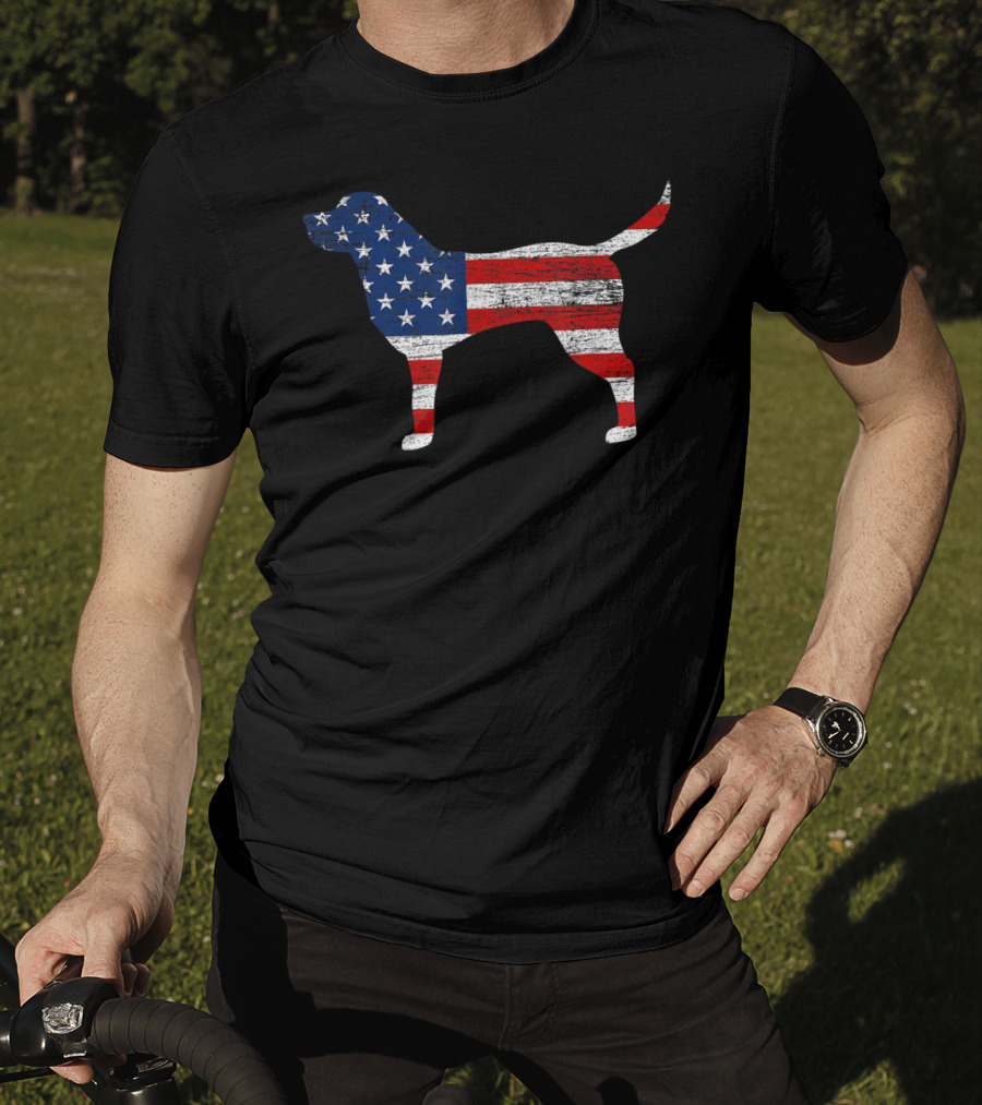 Labrador Retriever Silhouette With American Flag T-Shirt