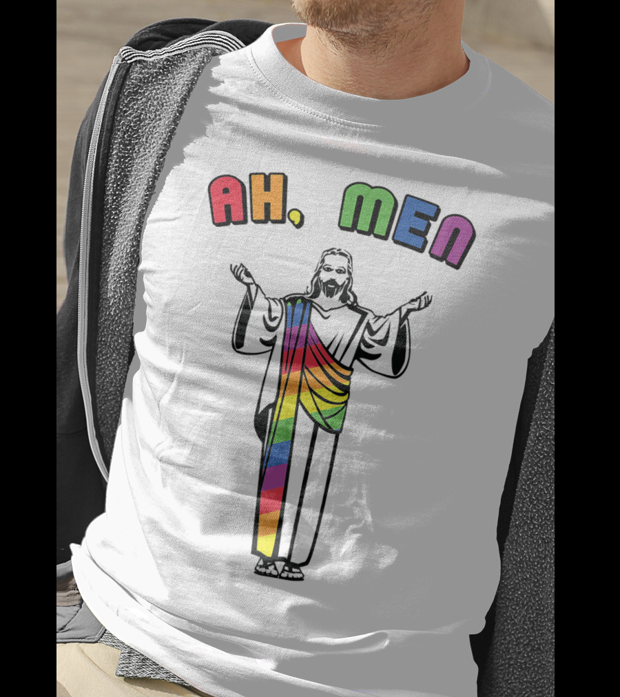 Ah Men Funny Gay Jesus Rainbow Pride T-Shirt