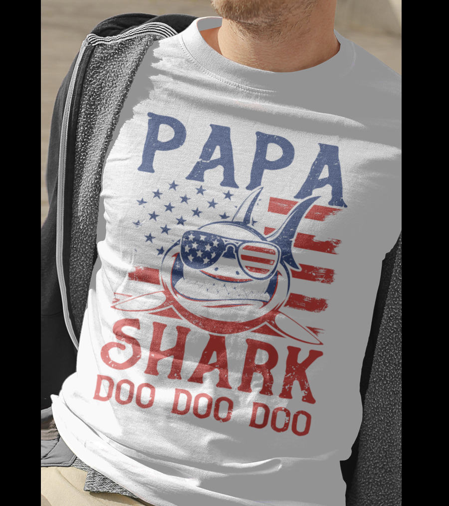 Papa Shark Doo Doo Doo American Flag Sunglasses T-Shirt