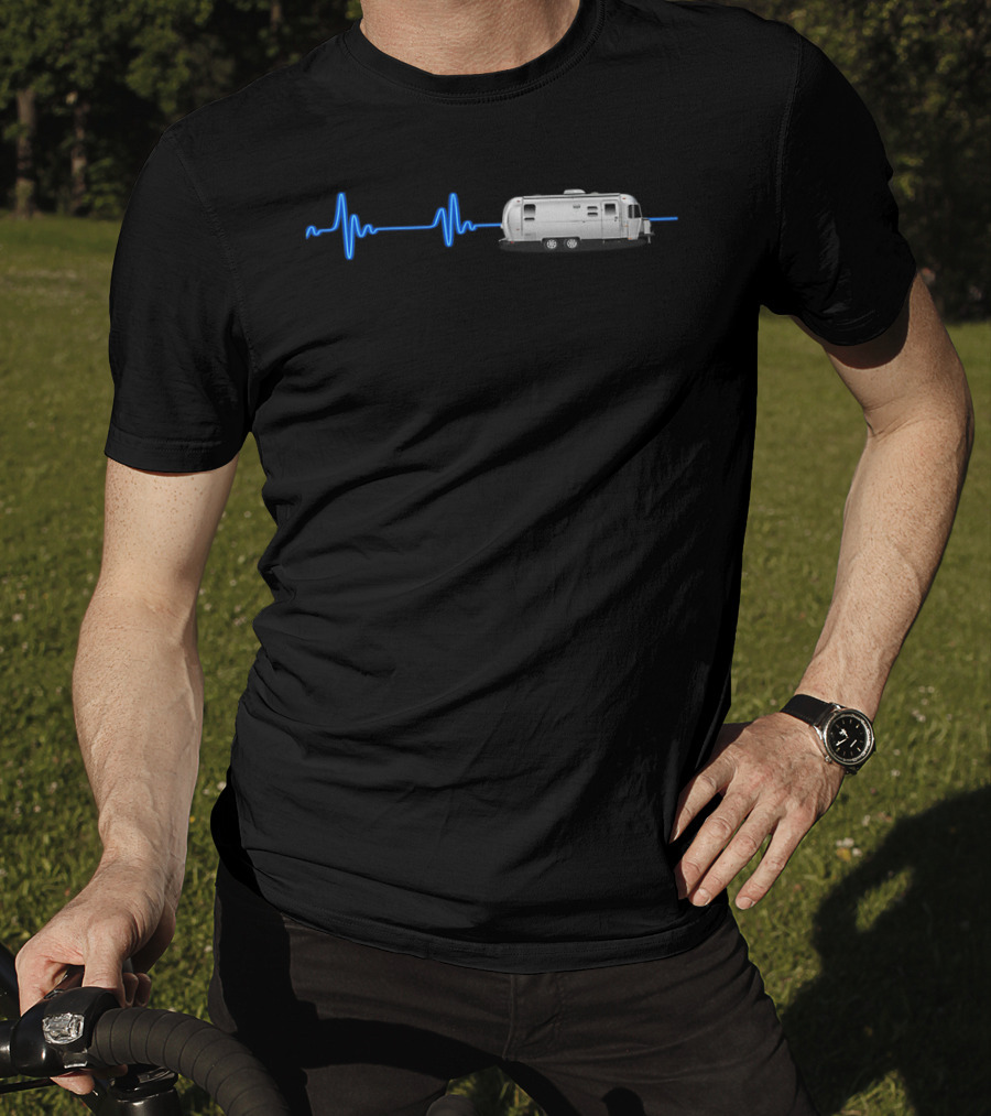 Airstream With Blue Neon Heartbeat T-Shirt