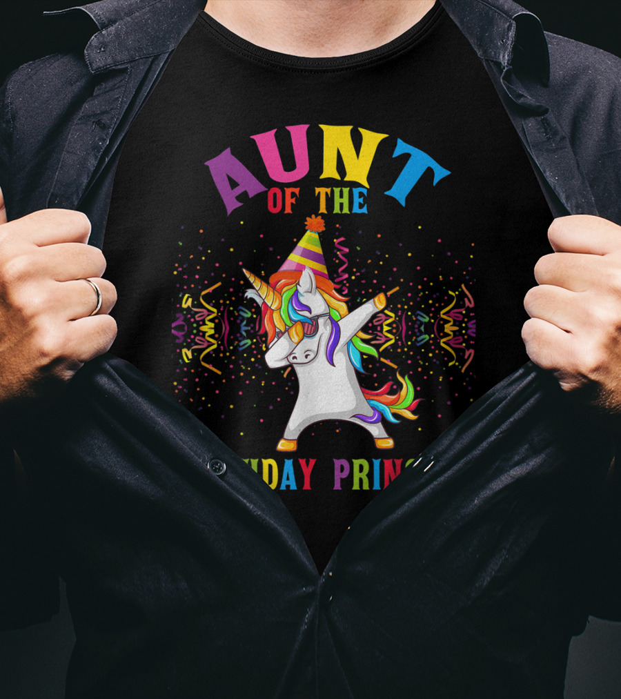 Aunt Of The Birthday Princess Dabbing Unicorn With Party Hat T-Shirt