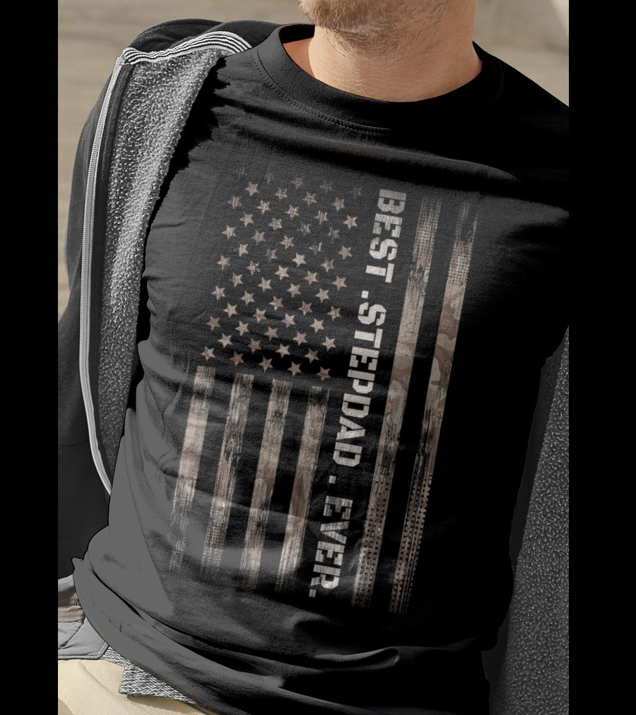 Best Step Dad Ever Vintage American Flag Camo Fath T-Shirt
