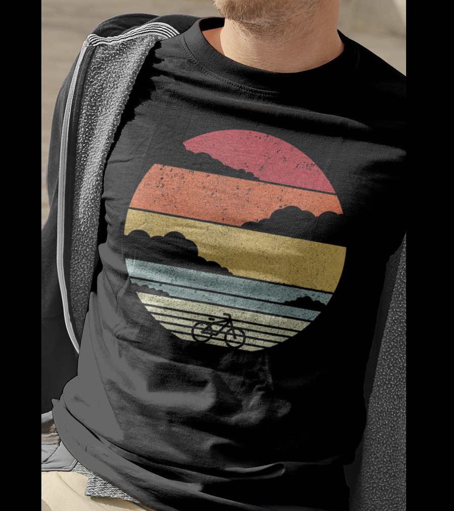 Retro Sunset Bicycle Ride With Stripes T-Shirt