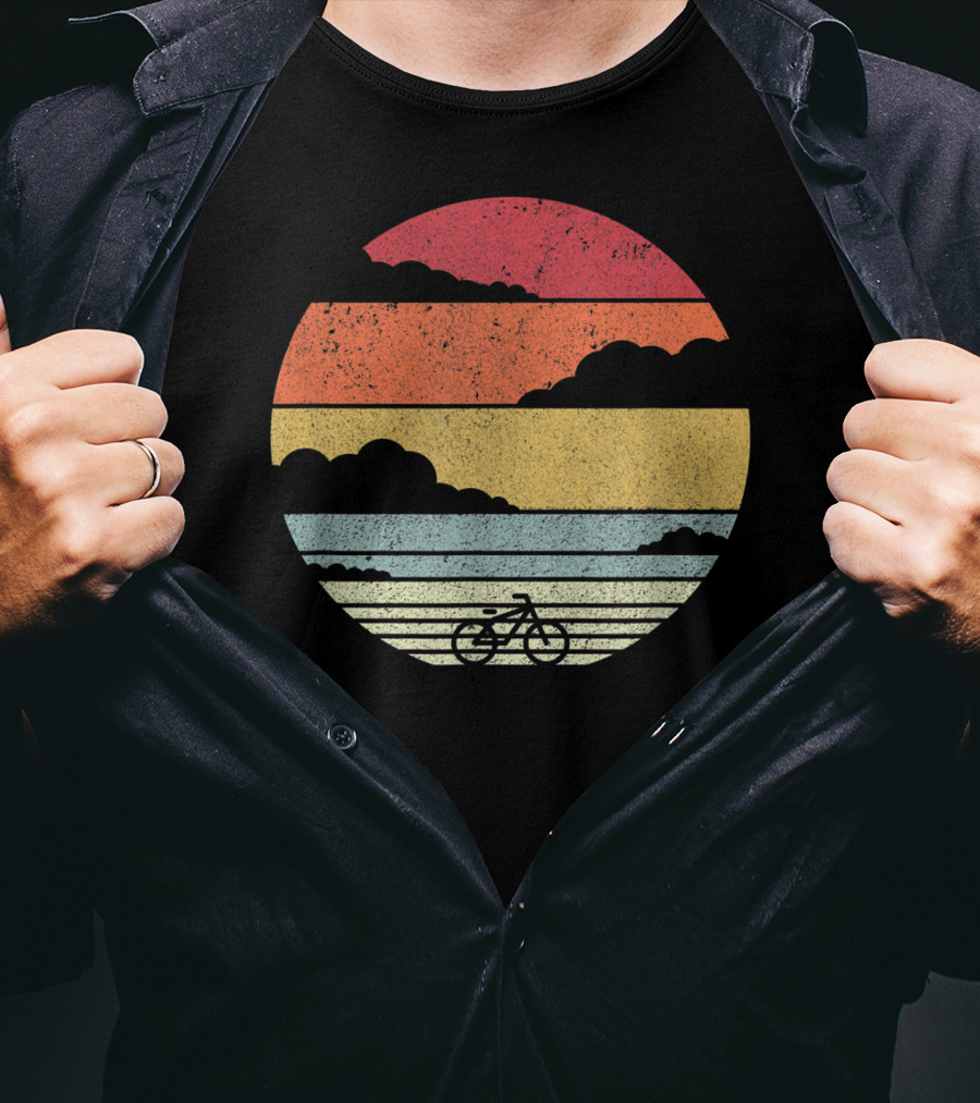 Retro Sunset Bicycle Ride With Stripes T-Shirt