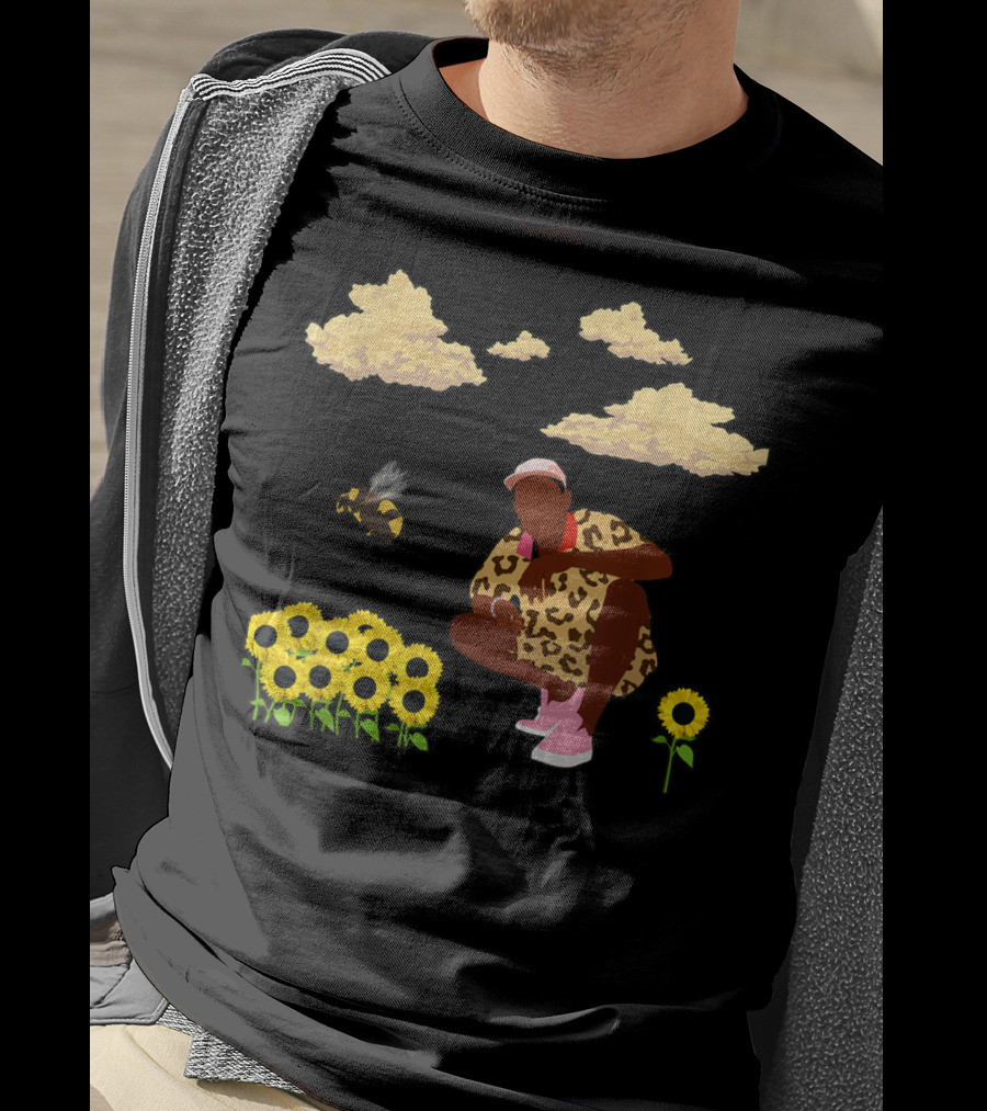 Bee Sunflower Boy With Clouds And Leopard T-Shirt