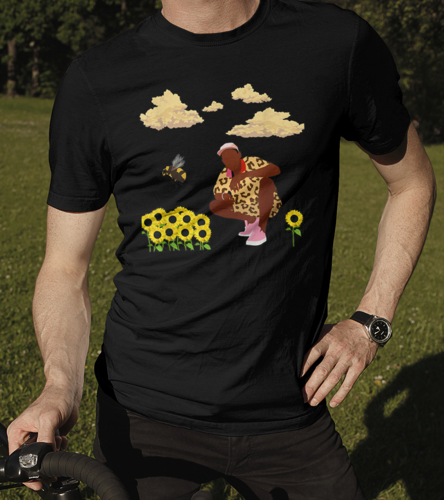 Bee Sunflower Boy With Clouds And Leopard T-Shirt