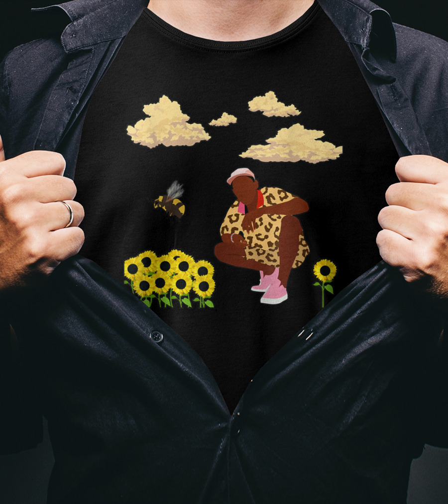 Bee Sunflower Boy With Clouds And Leopard T-Shirt