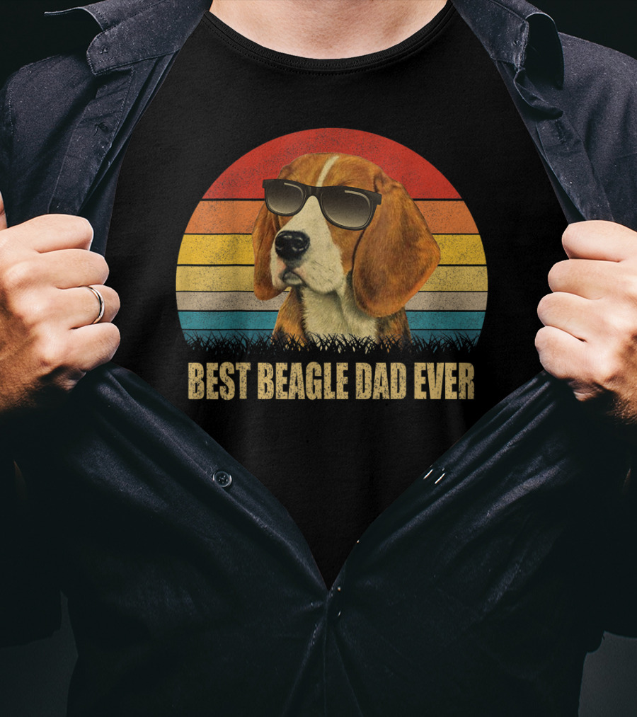Best Beagle Dad Ever Retro Sunglasses Dog T-Shirt