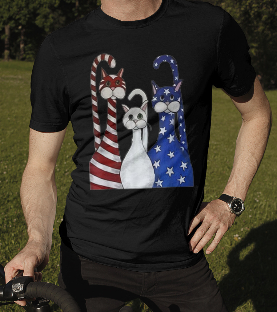 Cat American Flag USA Paws Patriotic Red White Blue Stars Stripes T-Shirt
