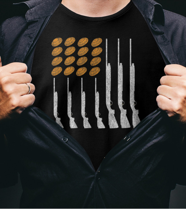 Clay Target Shooting Trap Skeet American Flag Shotguns T-Shirt