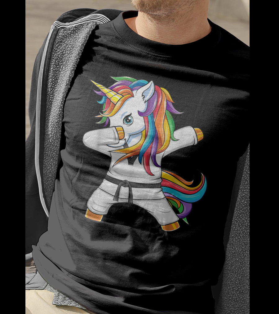 Dabbing Unicorn Karate Taekwondo Kids Girl Rainbow Martial Arts T-Shirt