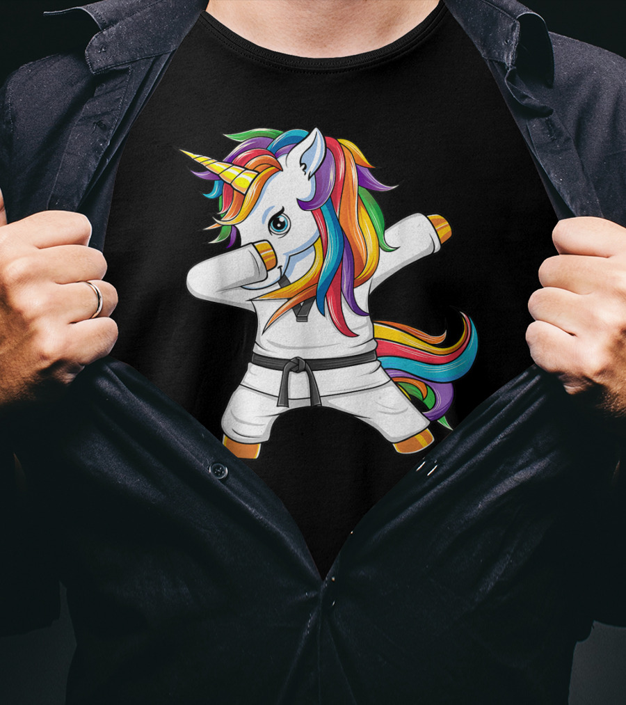 Dabbing Unicorn Karate Taekwondo Kids Girl Rainbow Martial Arts T-Shirt