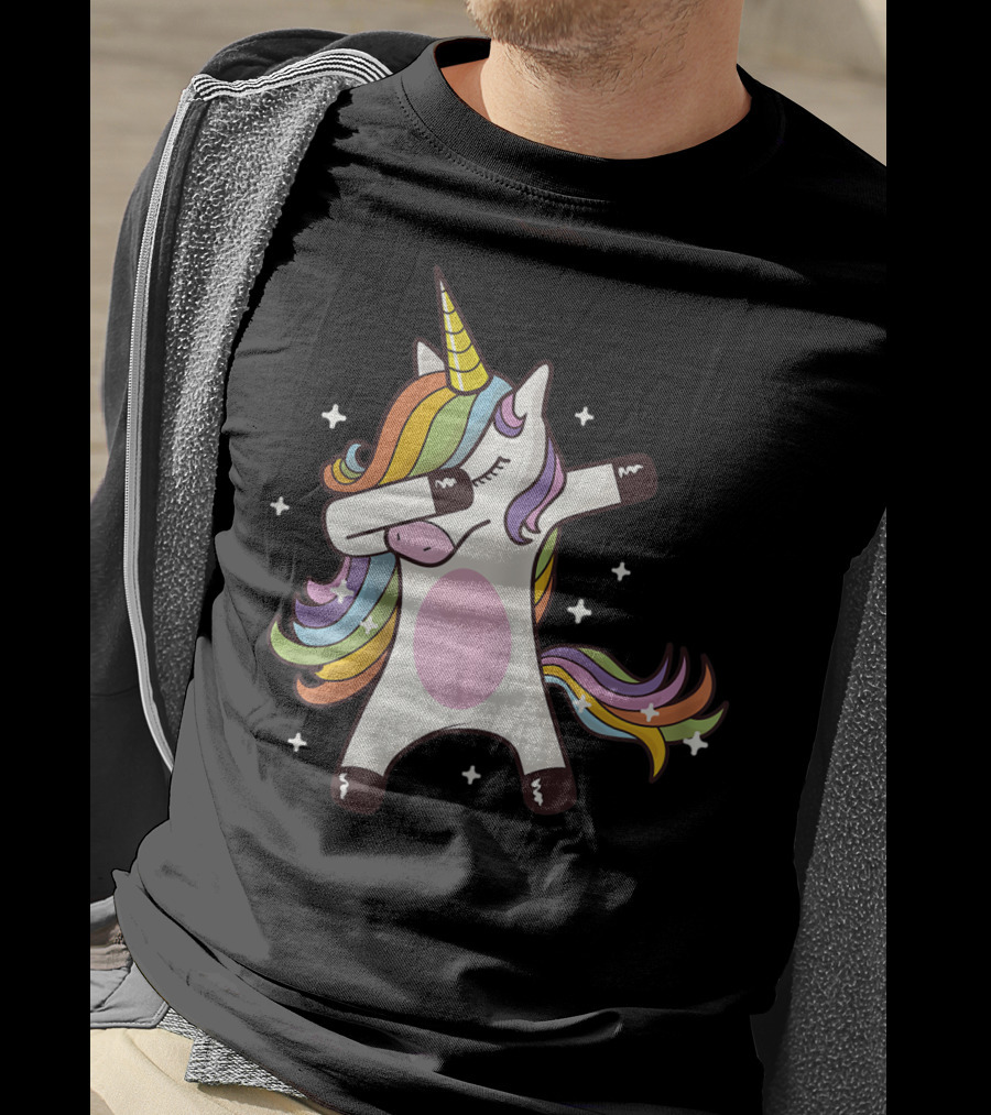 Dabbing Rainbow Unicorn With Stars T-Shirt