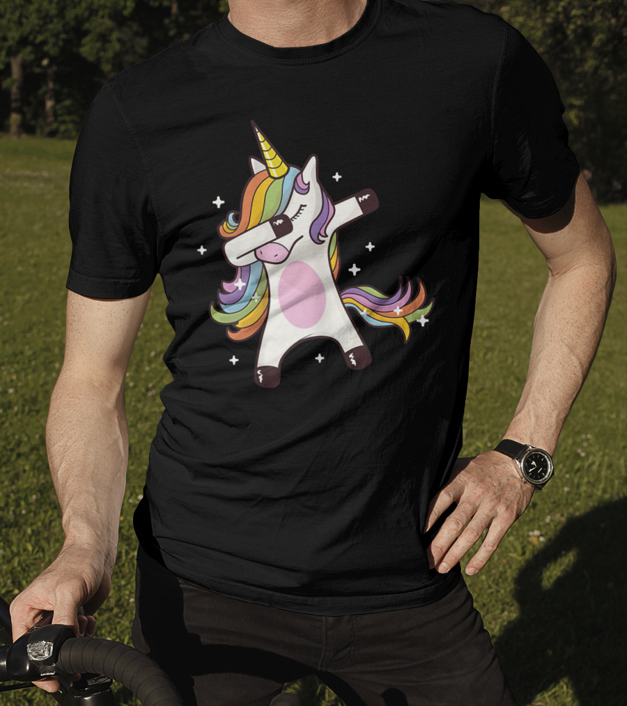 Dabbing Rainbow Unicorn With Stars T-Shirt