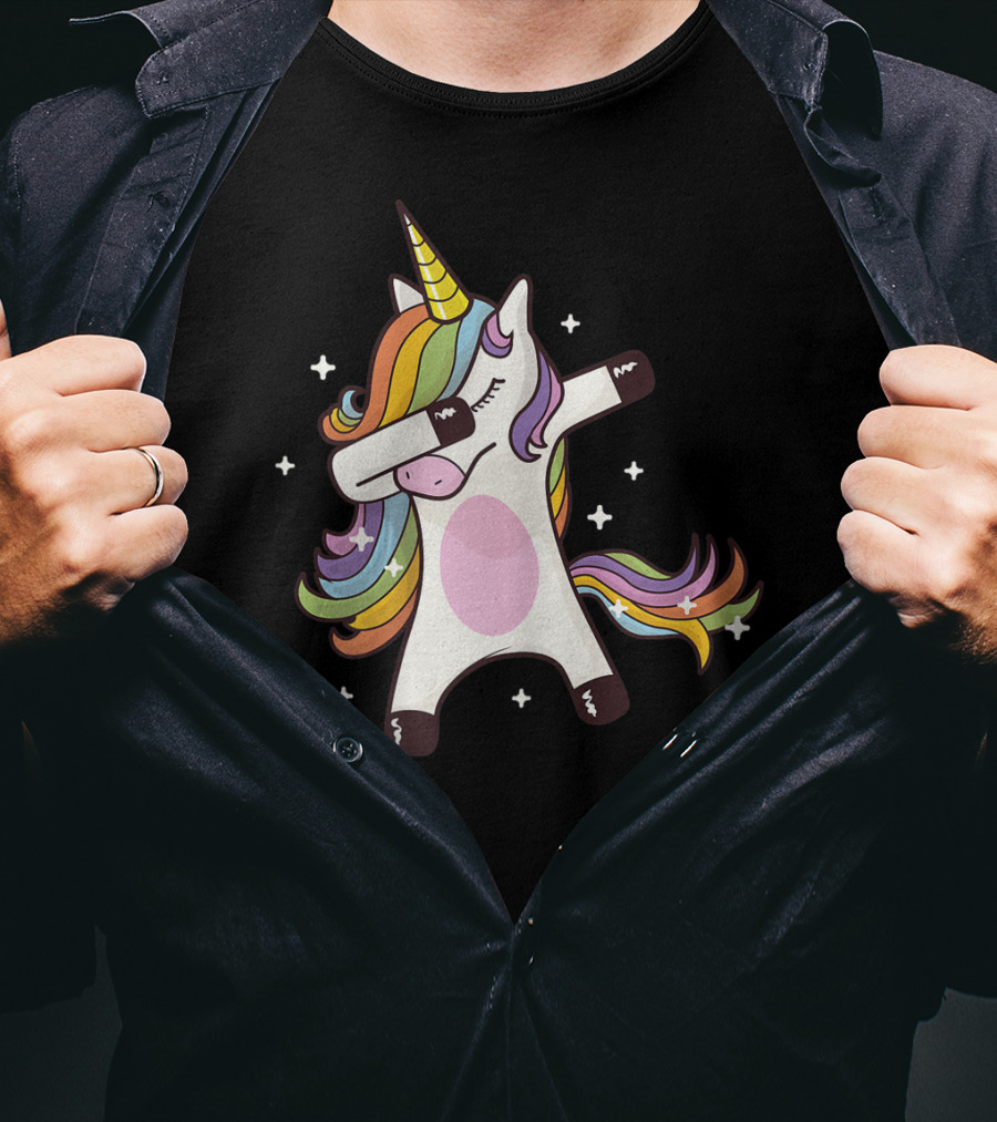 Dabbing Rainbow Unicorn With Stars T-Shirt