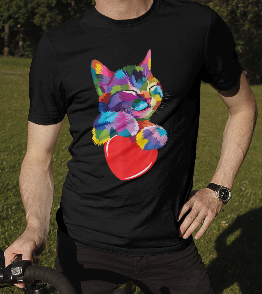 Cat For Kitten Lovers Colorful Cute Kitty Heart T-Shirt