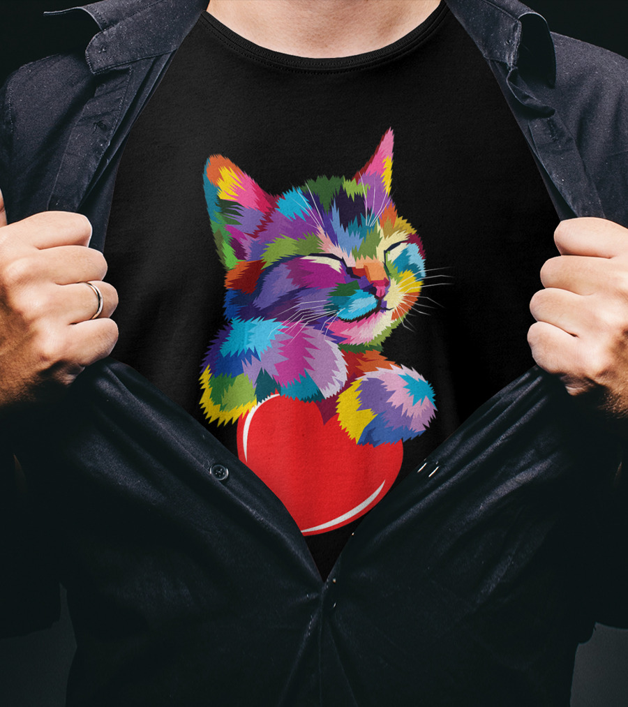 Cat For Kitten Lovers Colorful Cute Kitty Heart T-Shirt