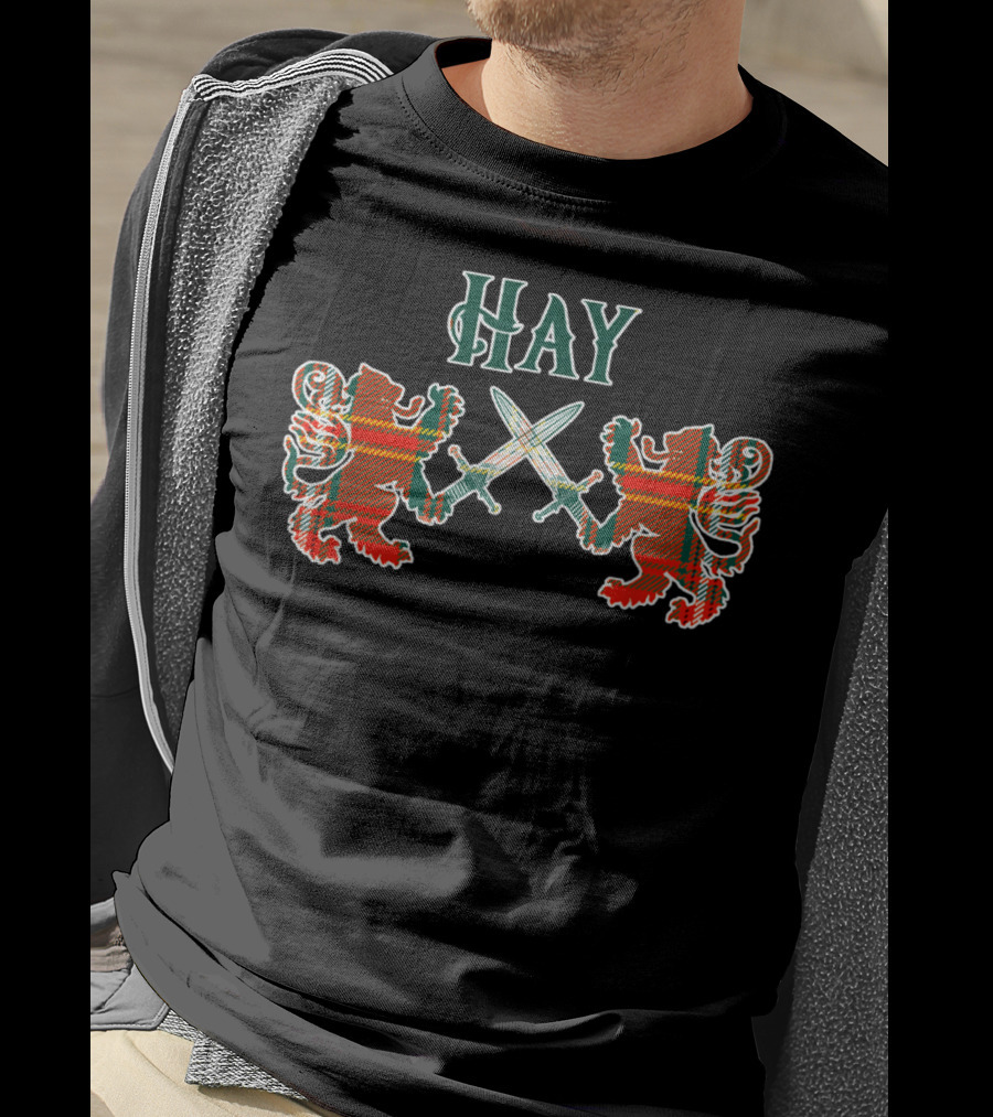 Clan Hay Scottish Family Tartan Lions With Swords T-Shirt