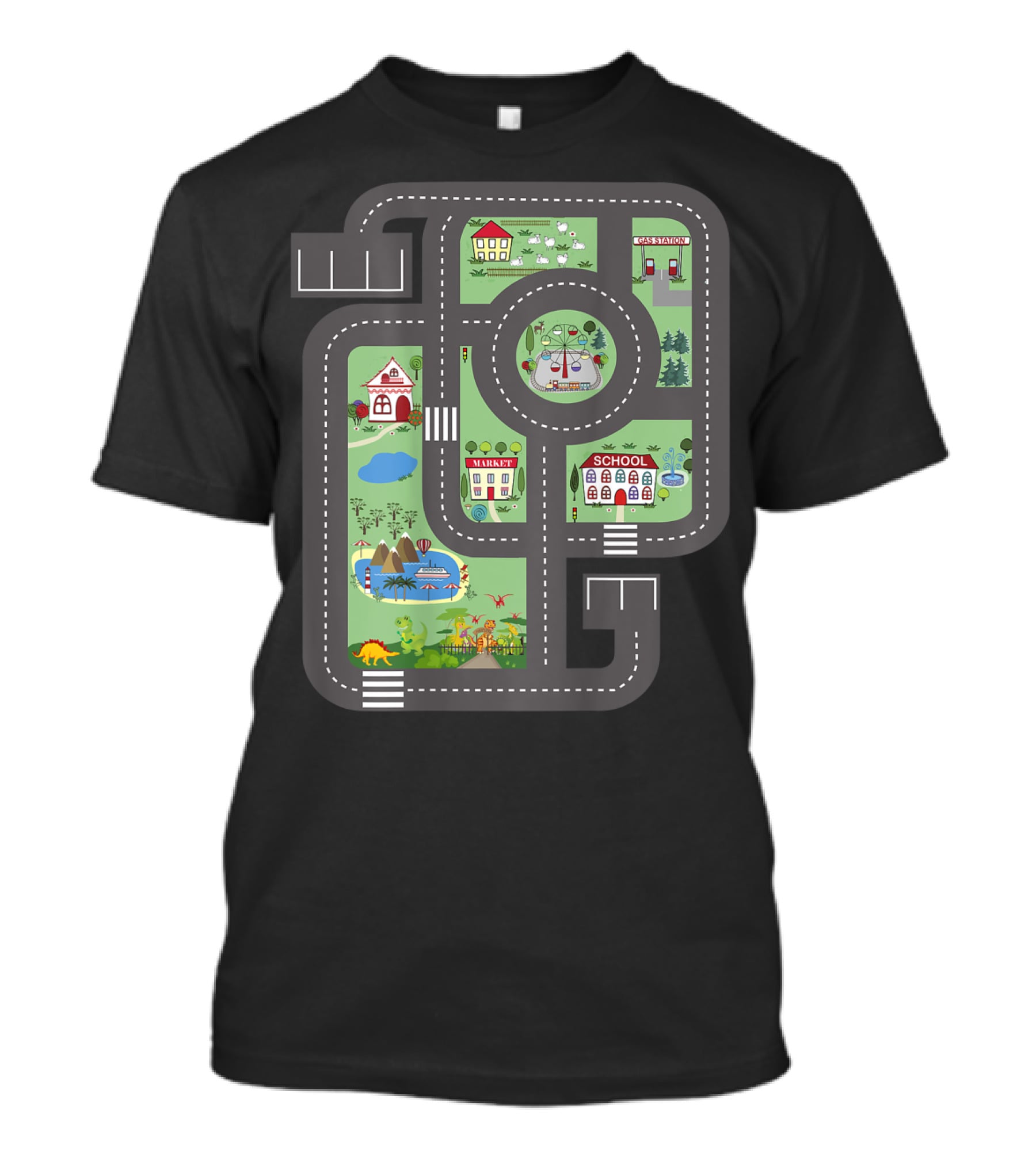 Cool Play Mat Race Car Track On Dad With Dinosaurs School Farm Playground T-Shirt