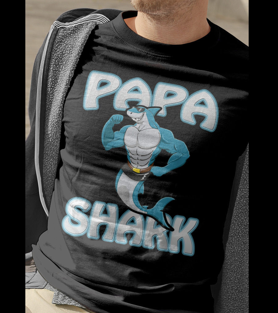 Papa Shark Muscular Gym Dad Father's Day T-Shirt