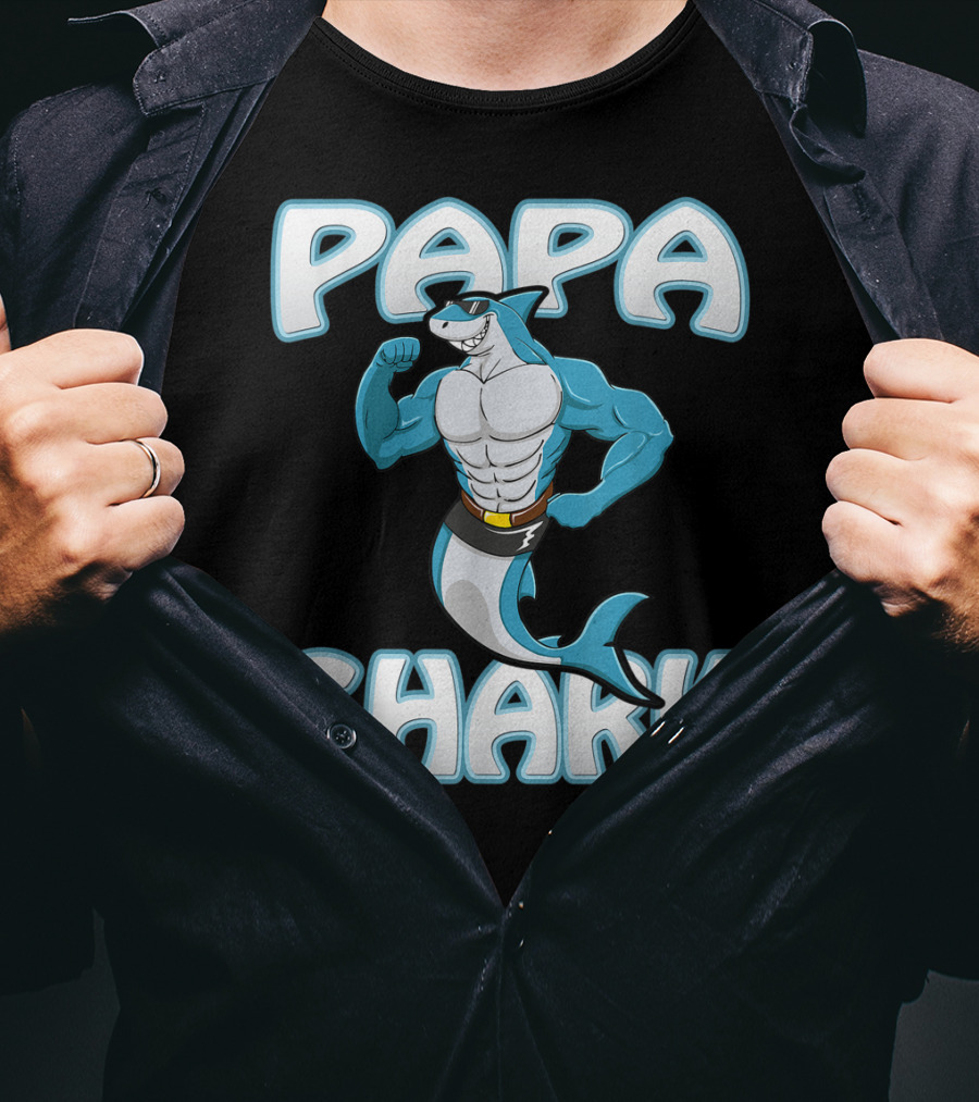 Papa Shark Muscular Gym Dad Father's Day T-Shirt